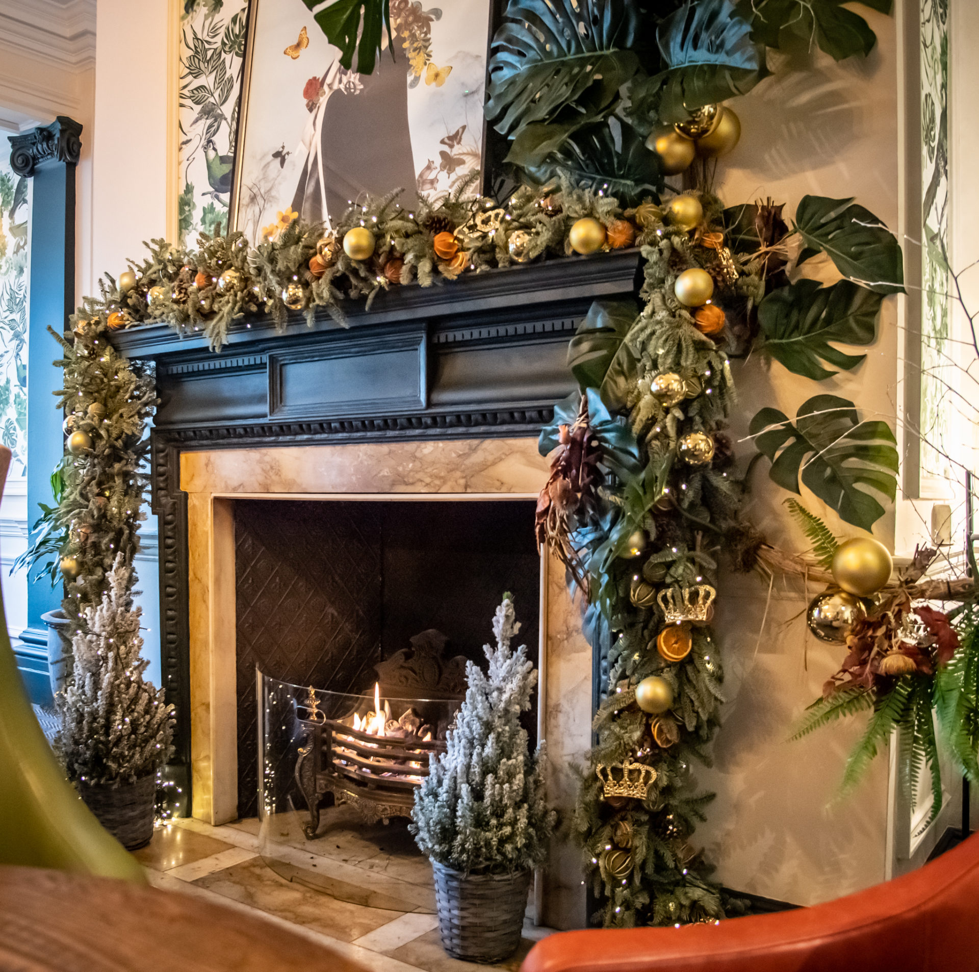Christmas fireplace at The Castle Hotel