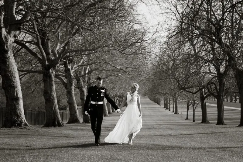 Bride and groom the Long Walk Windsor