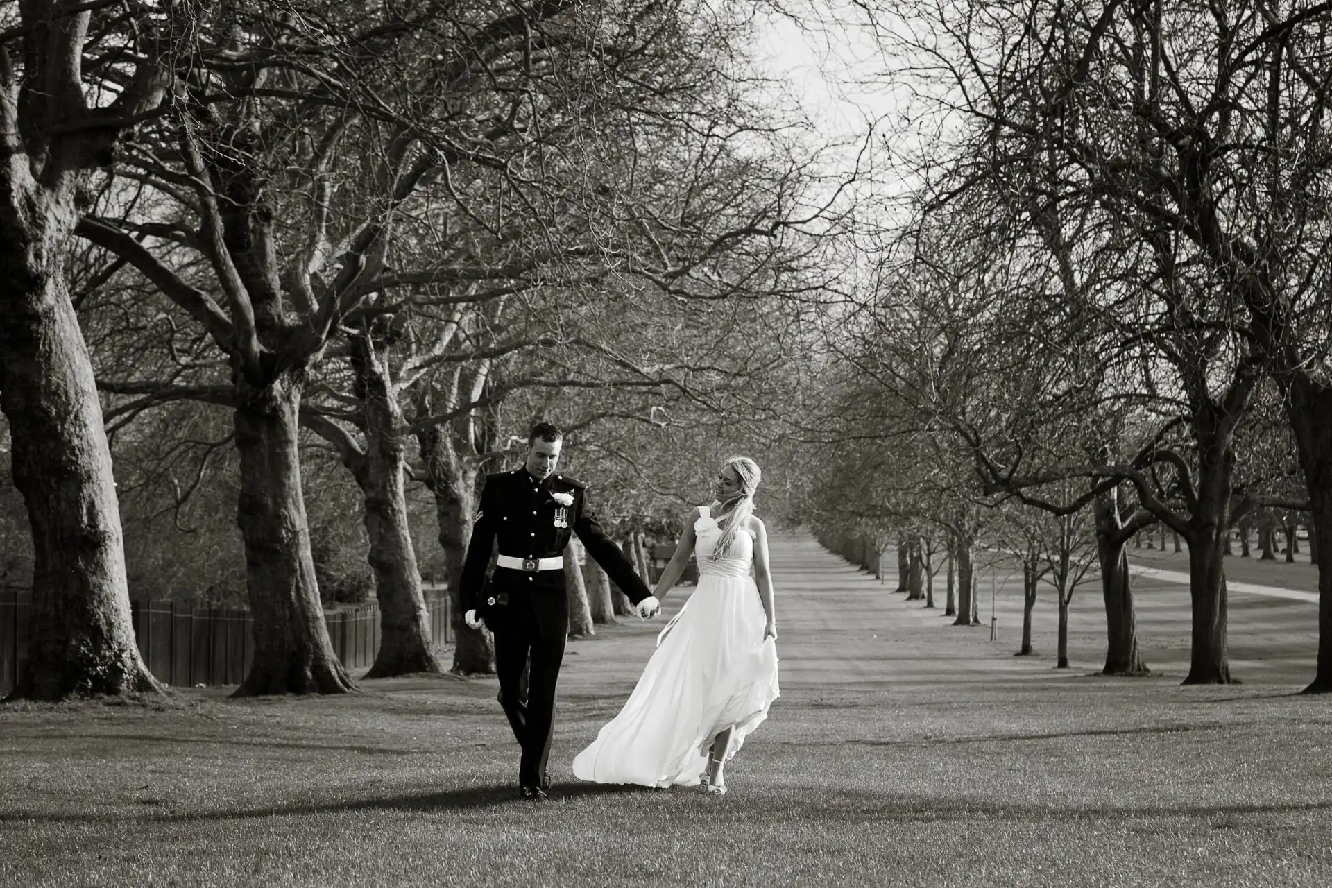 Bride and groom the Long Walk Windsor