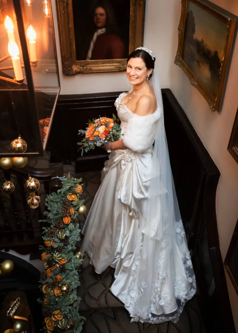 Winter wedding bride at The Castle Hotel Photography by Abi Moore