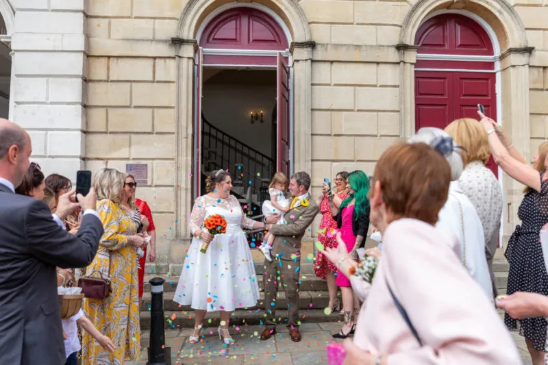 Aimee Horne outside Guildhall for wedding ceremony