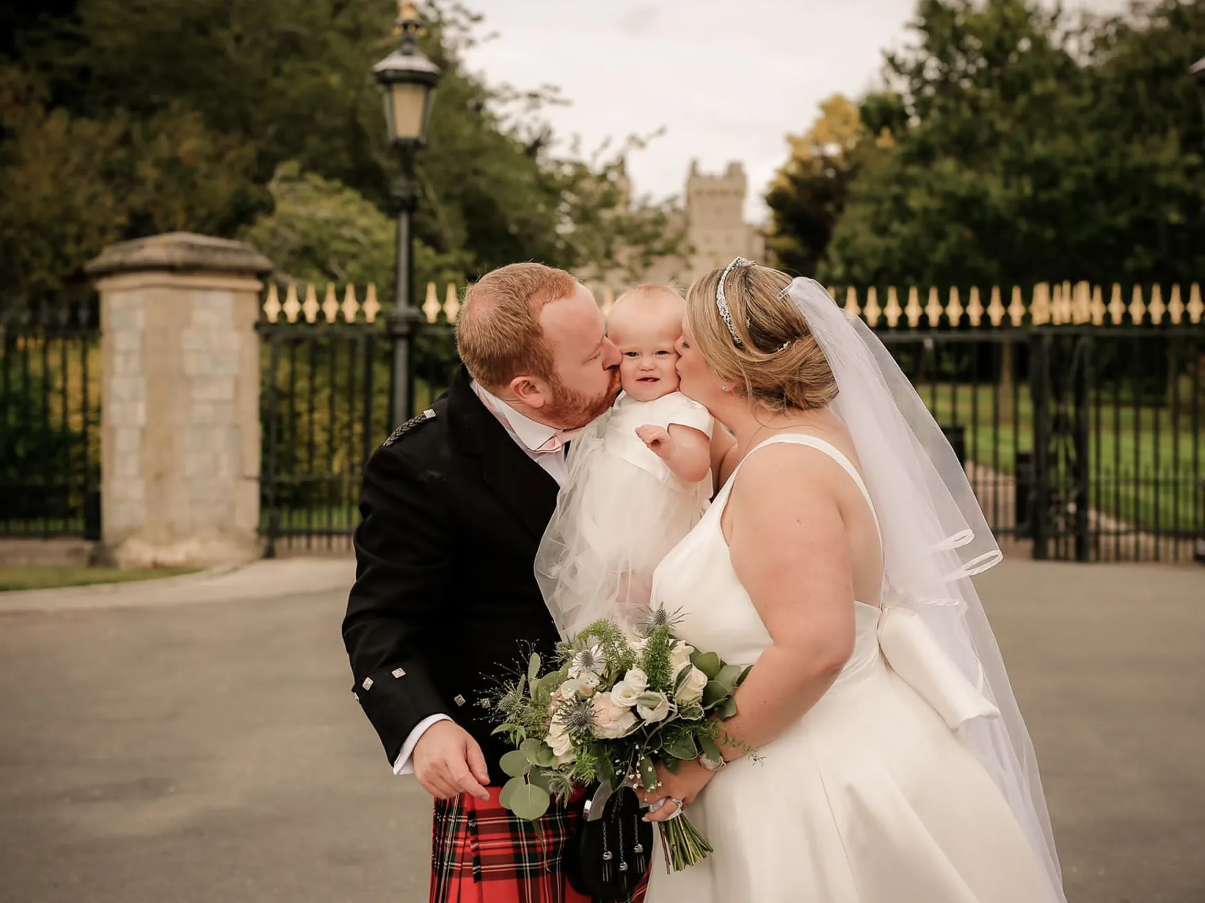 Laura Maclean bride and groom outside Windsor Castle The Castle Hotel