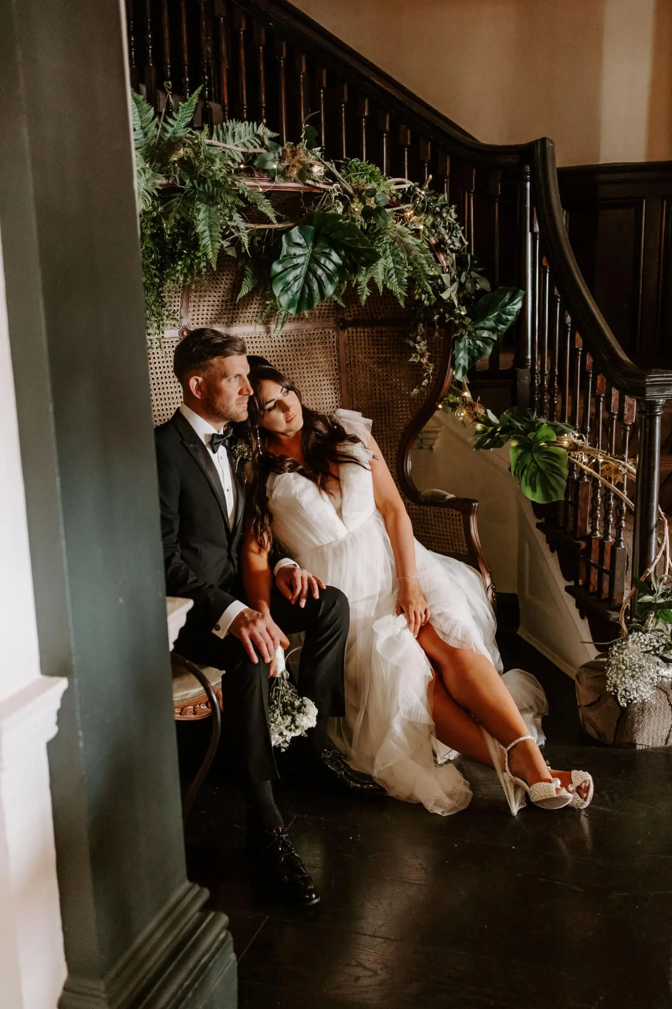 Lucy Riddle bride and groom outside Leaf The Castle Hotel Windsor