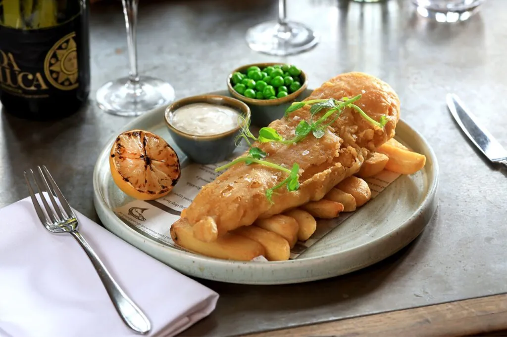 The Castle Hotel Windsor battered hake and chips