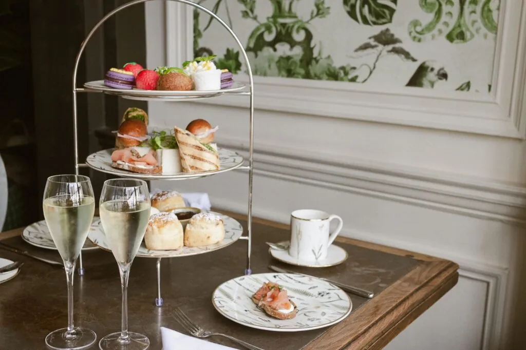 The Castle Hotel Windsor afternoon tea cakes with Prosecco